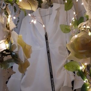 White Blazer Style Ruched Frill Bodycon Dress